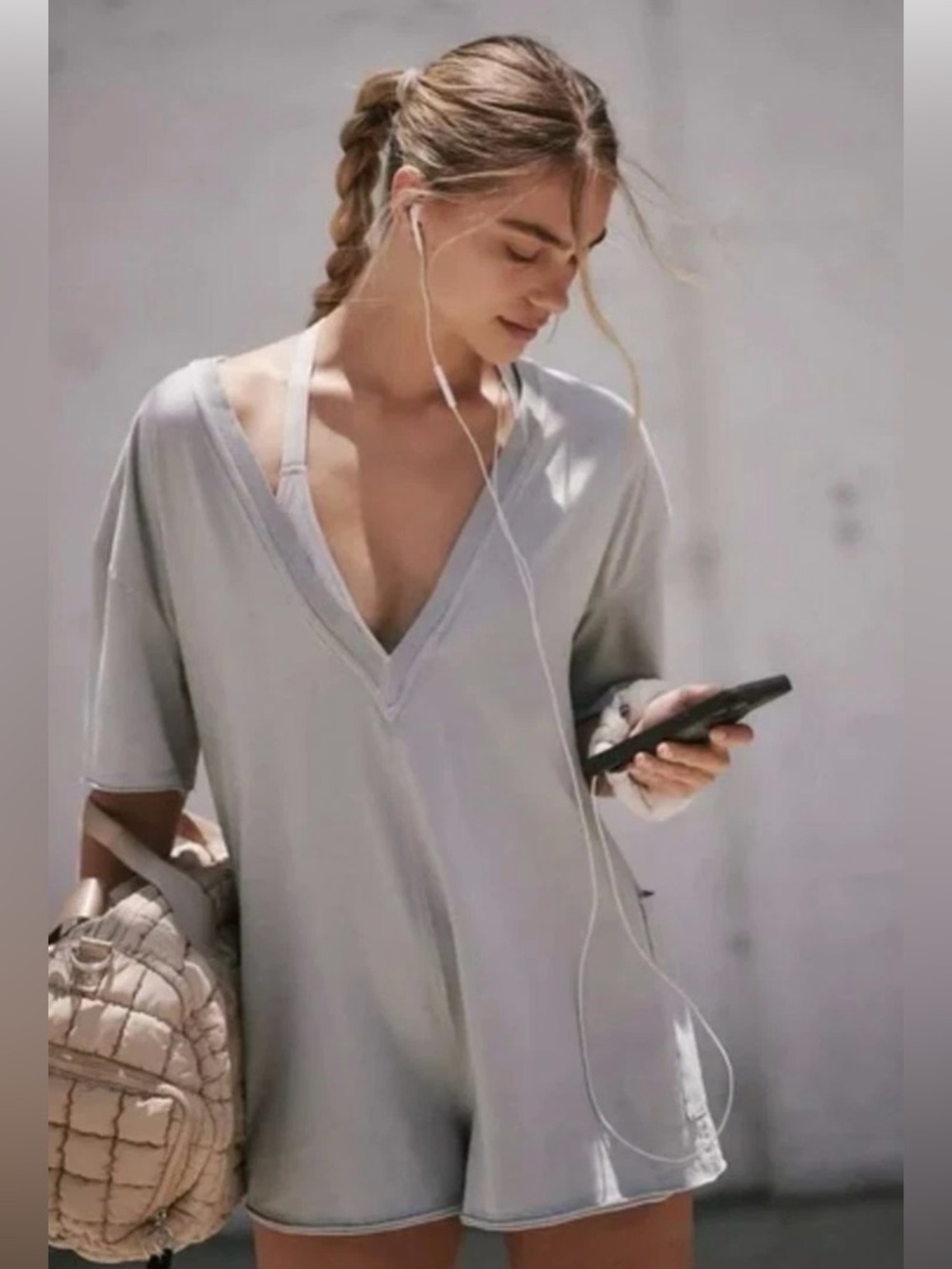 FP Movement by Free People Hot Shot Tee Romper in Beach Fog ~ Size Large ~ NWT